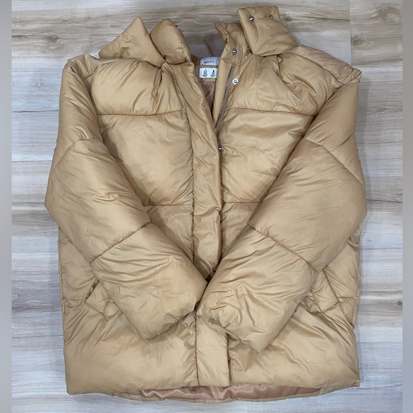 Abercrombie & Fitch Tan Caramel Brown Beige Puffer Jacket Hooded Winter Coat XS - Picture 9 of 16